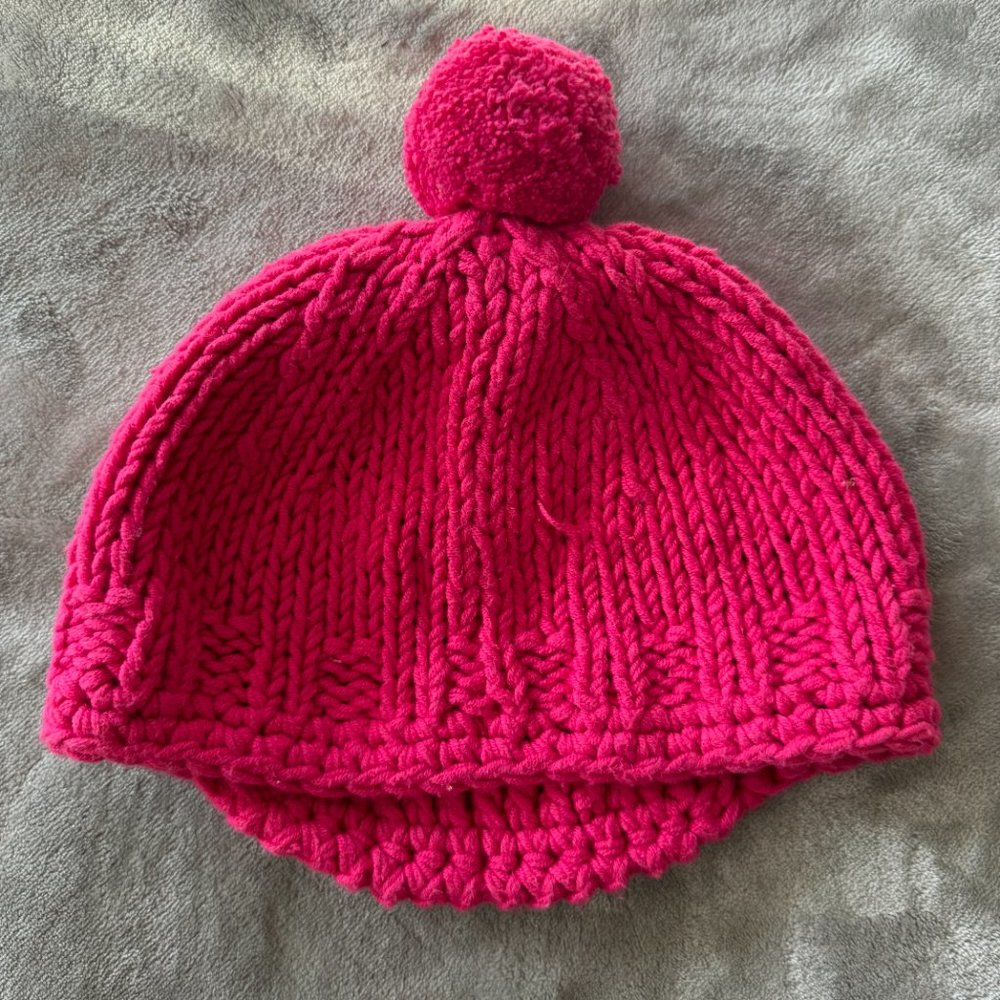 Old Navy Bright Pink Knit Pom Pom Hat Sz 3-6 mos - Picture 3 of 3
